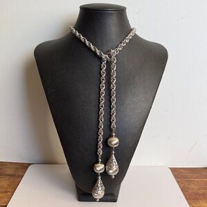 Vintage Collectible Silver - Tone Monet Lariat Necklace